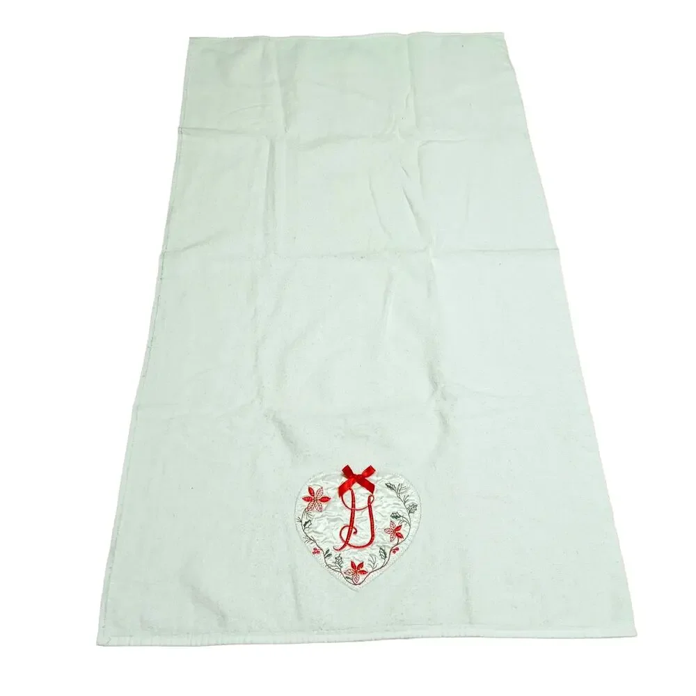 🎄Vintage Christmas Towel Set Monogram G Heart 💖 Holiday Bath Distressed
